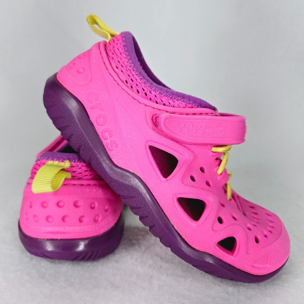 CROCS Shoes Childrens 10 Pink Purple Swiftwater Play Shoes Water Sandals Sneaker